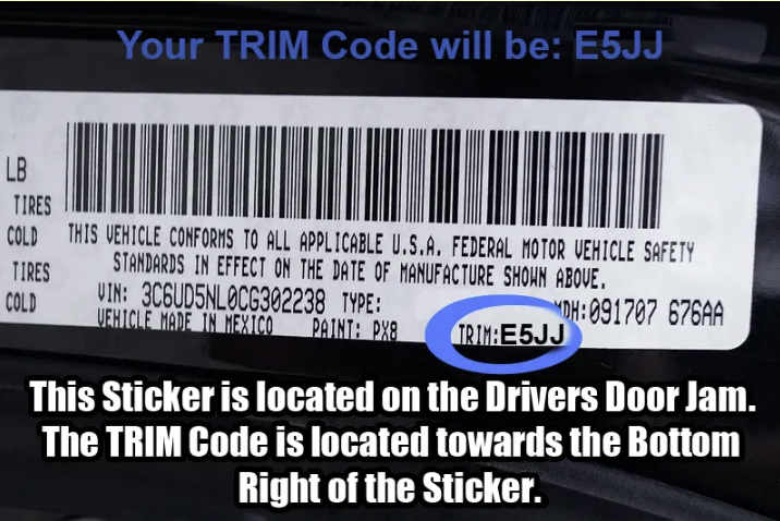 driver door sticker trim code location guide e5jj barcode vin label