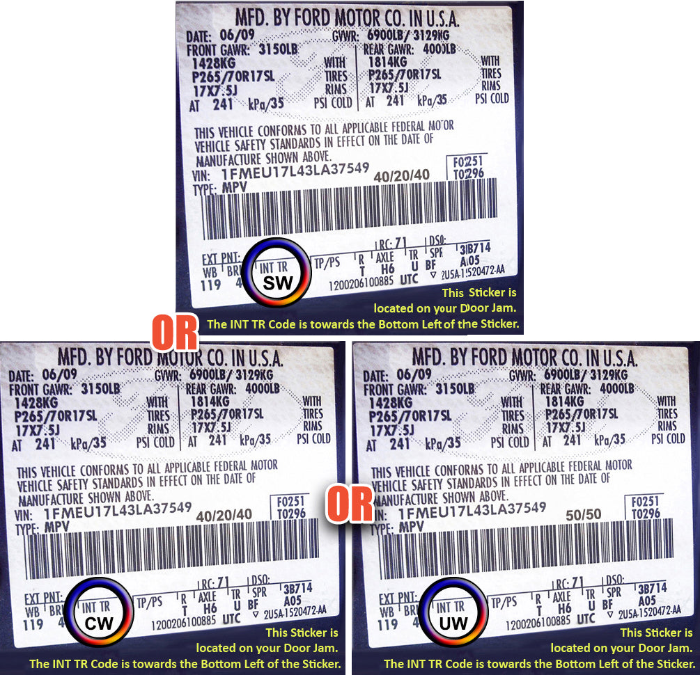 ford f150 xl stx tan trm code sw cw uw label