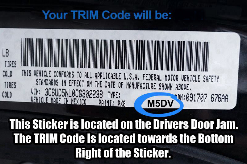 trim code location on driver door jam for 2002-2004 jeep liberty seat cover