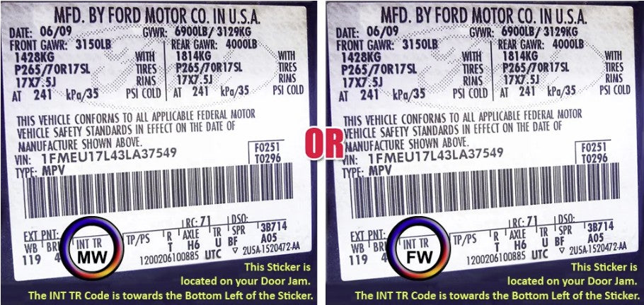 ford label showing mw fw interior trim codes