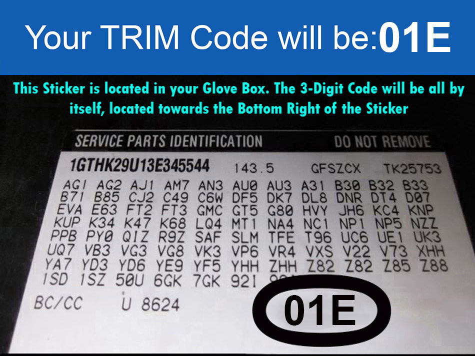 2013 2015 chevy malibu seat cover trm code 01e glove box sticker
