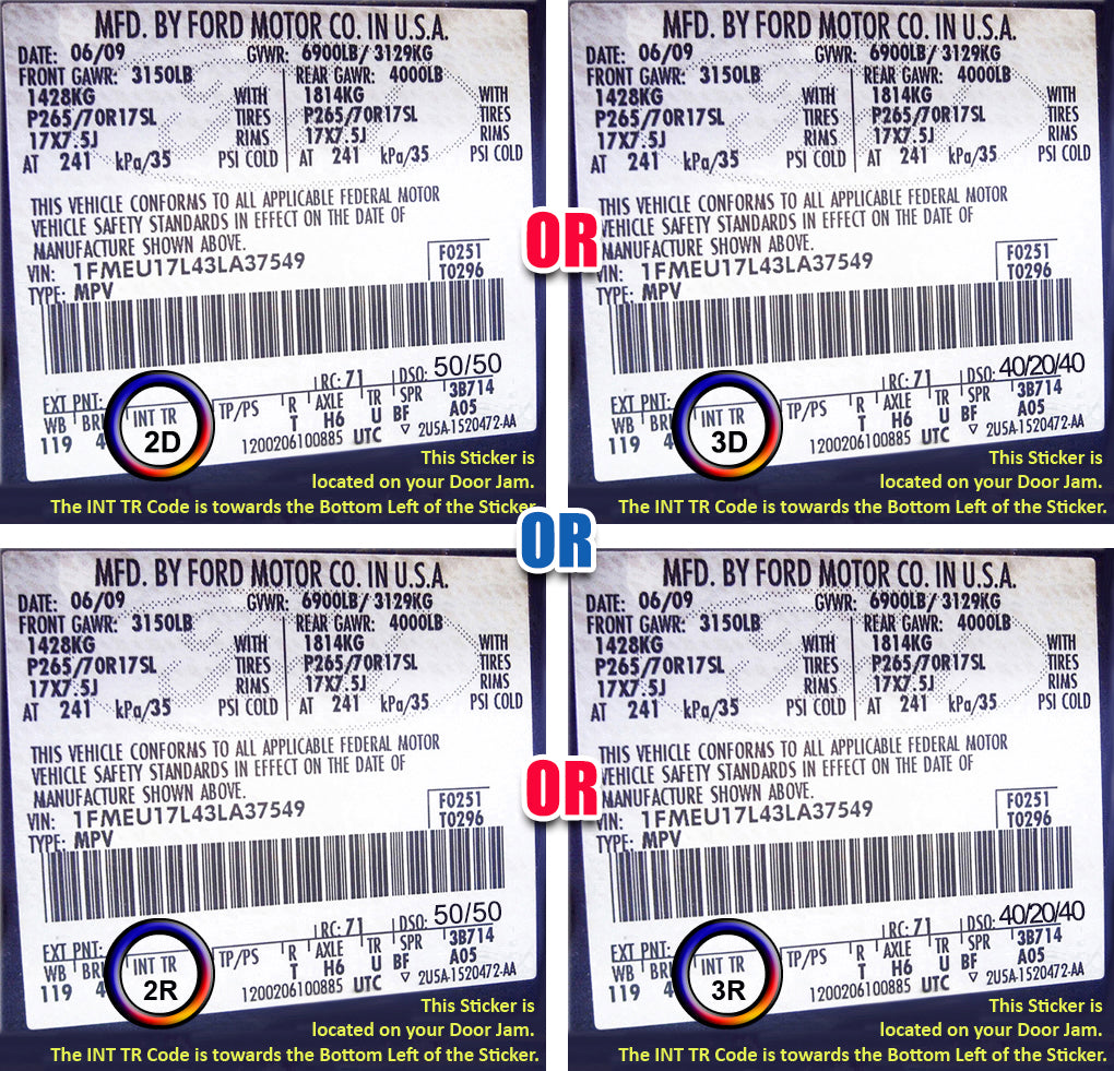 ford trm code 2d 3d 2r 3r denim blue f250 seat label