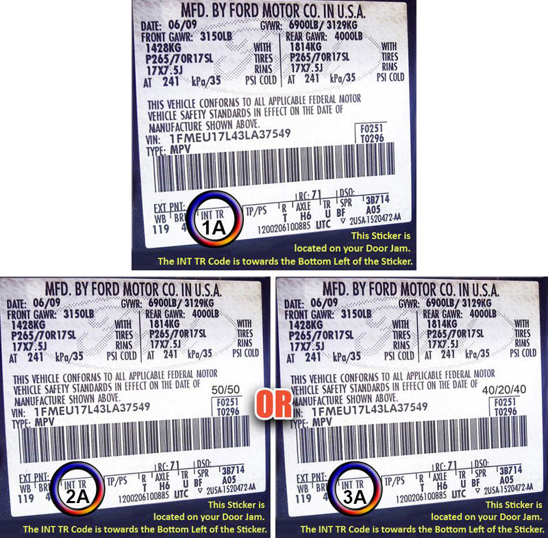 trm code 1a 2a 3a ford f-250 seat cover label 2011 2016