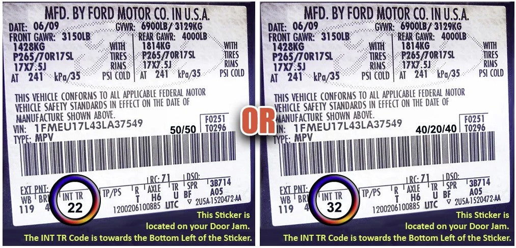 2001 ford f-250 xlt crew cab tan cloth seat cover trm code label 22 32