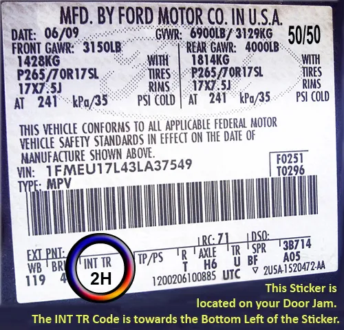 2000 2001 ford f250 trm code 2h interior door sticker