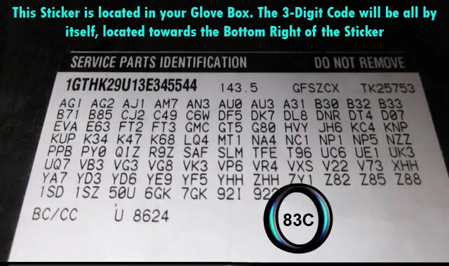 gmc sierra seat trim code 83c glove box label