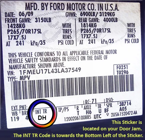 ford f550 trim code dh cloth seat sticker 40 20 40 tan