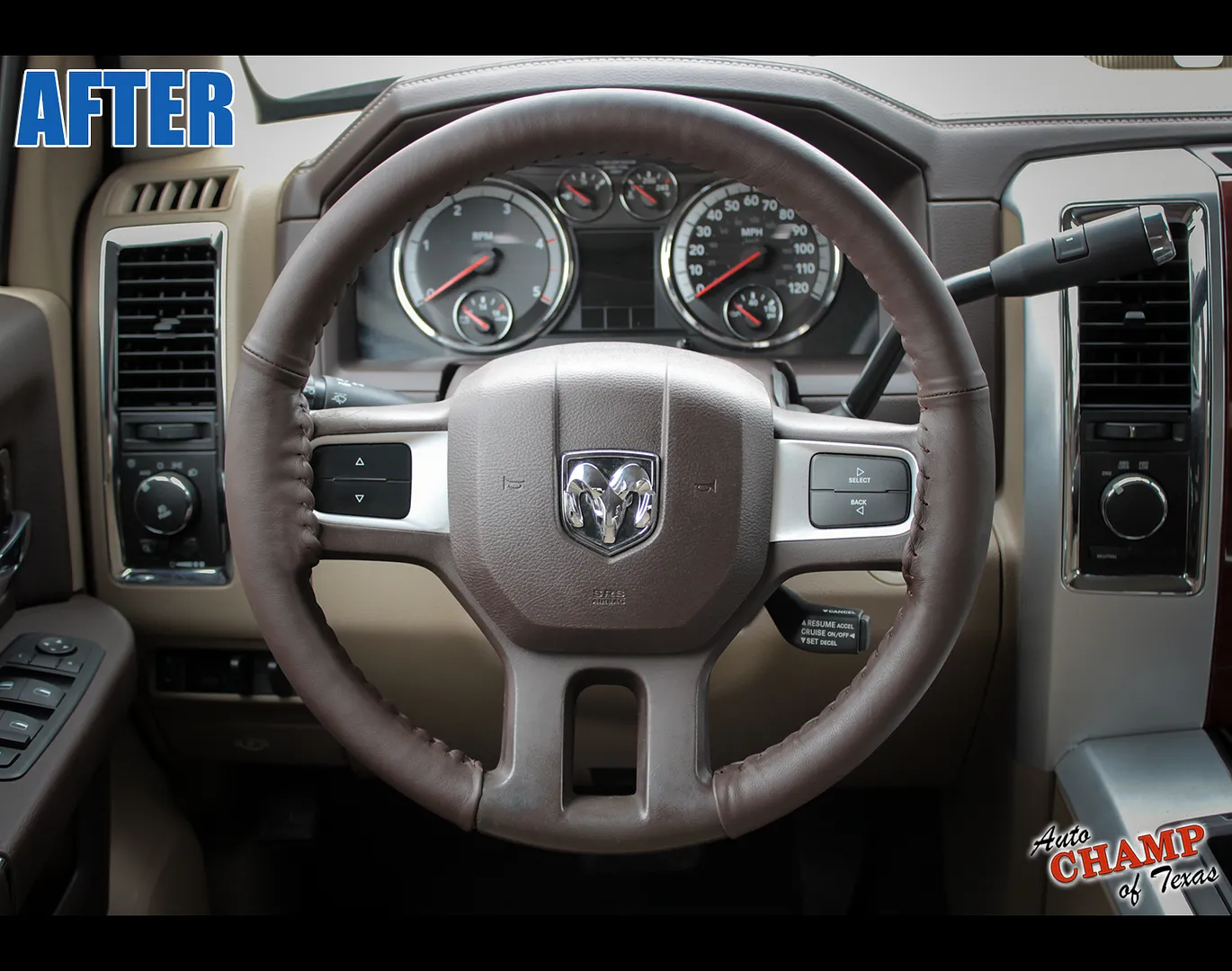 2009–2019 Dodge Ram 1500 Leather Steering Wheel Cover Driver Dark Brown