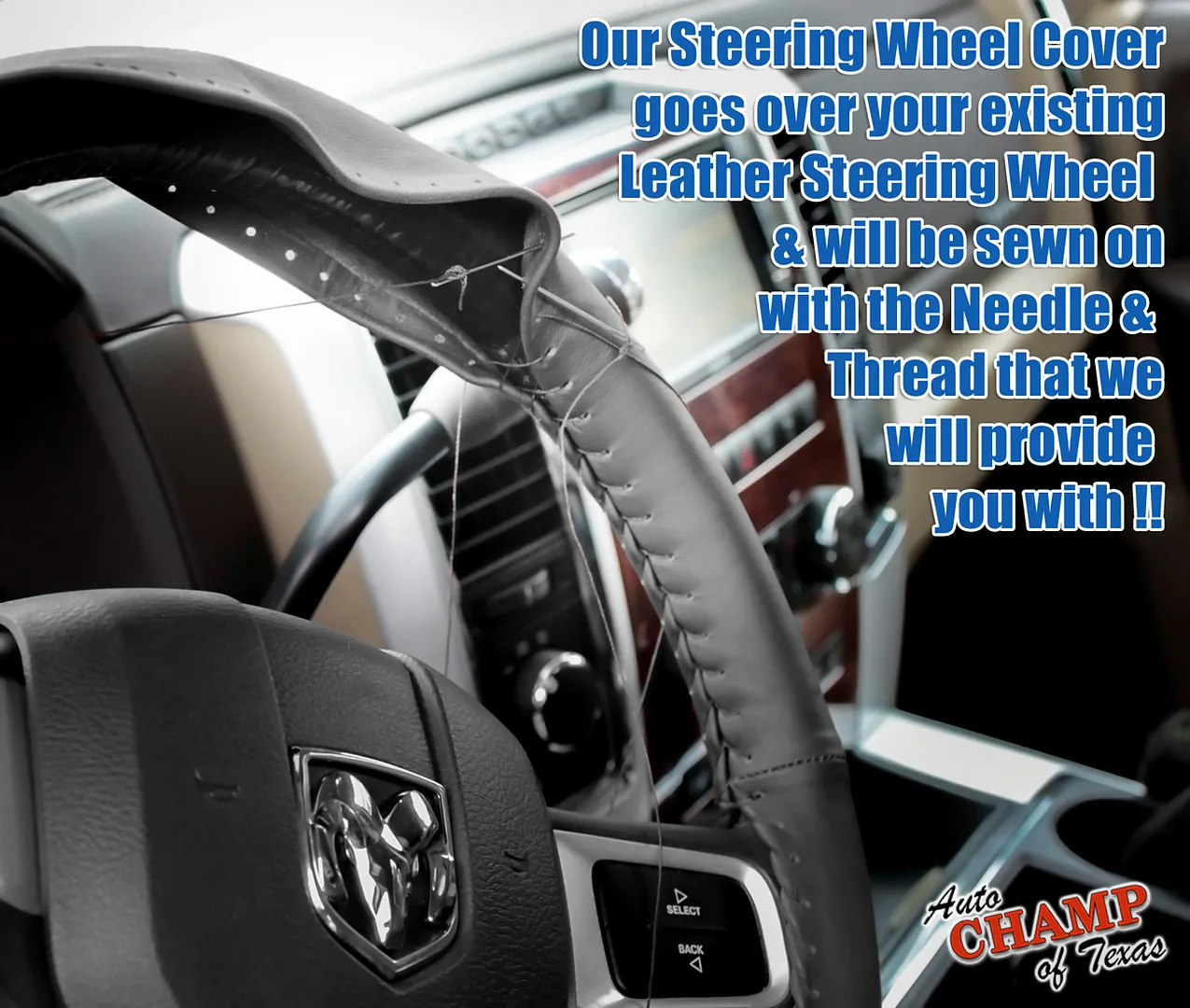2009-2012 Dodge Ram 1500 2500 3500 Sport SLT Leather Steering Wheel Cover Black