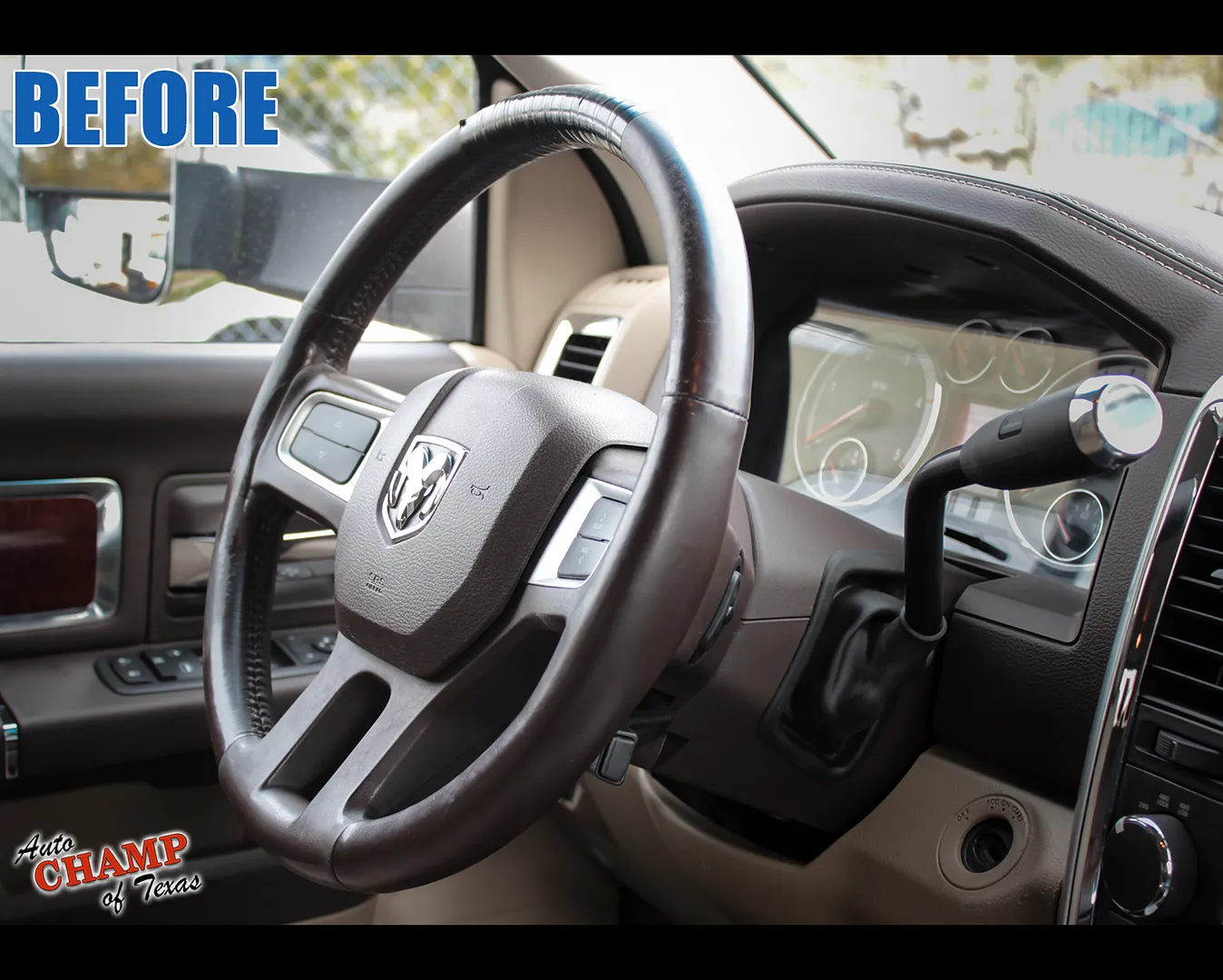 2009–2019 Dodge Ram 1500 Leather Steering Wheel Cover Driver Dark Brown