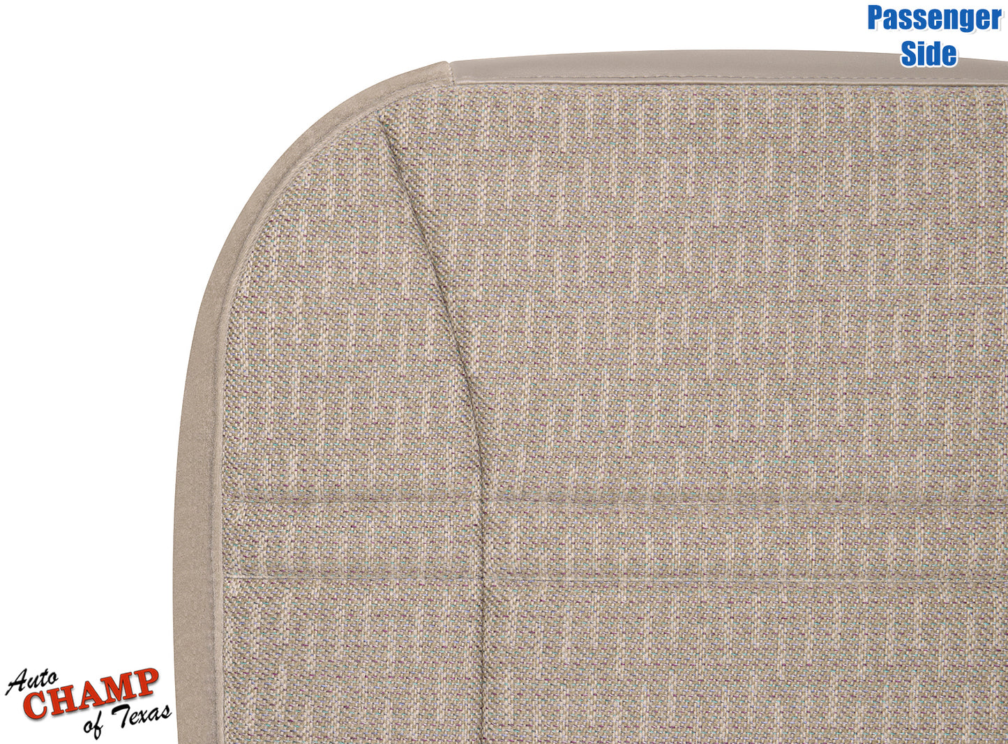 close-up view of passenger side bottom replacement cloth seat cover tan camel for 1999-2001 jeep cherokee sport se