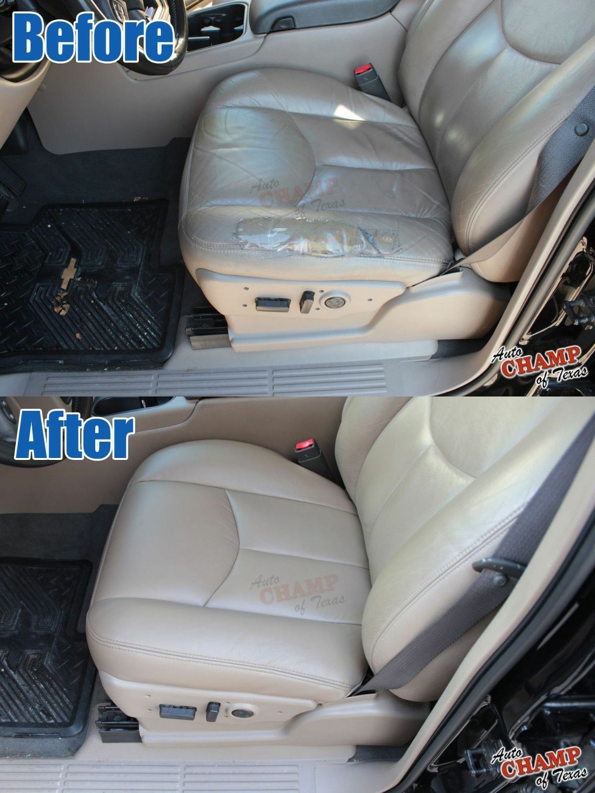 chevy driver seat before and after leather replacement restoration