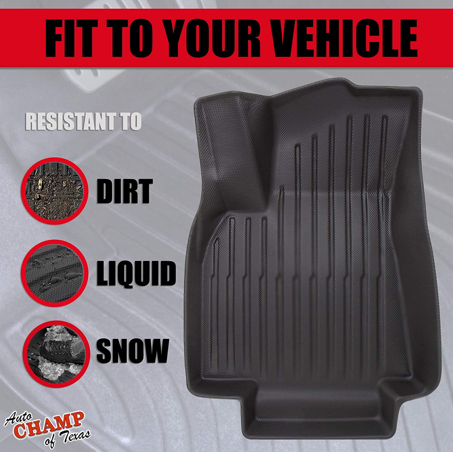Fit to your vehicle all-weather floor mat resistant to dirt liquid and snow.