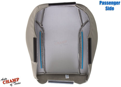 Back view of the passenger side bottom cloth seat cover for 2002-2004 Jeep Liberty in taupe.