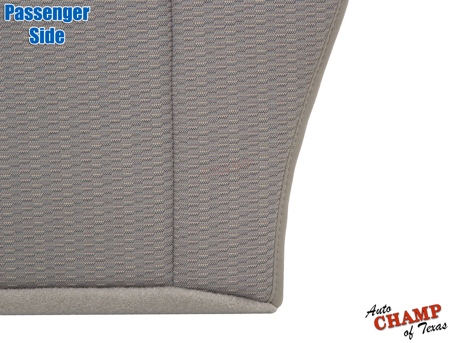 Detailed taupe tan fabric close-up of passenger bottom seat cover for 2002-2004 Jeep Liberty