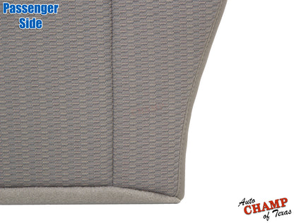 Detailed taupe tan fabric close-up of passenger bottom seat cover for 2002-2004 Jeep Liberty
