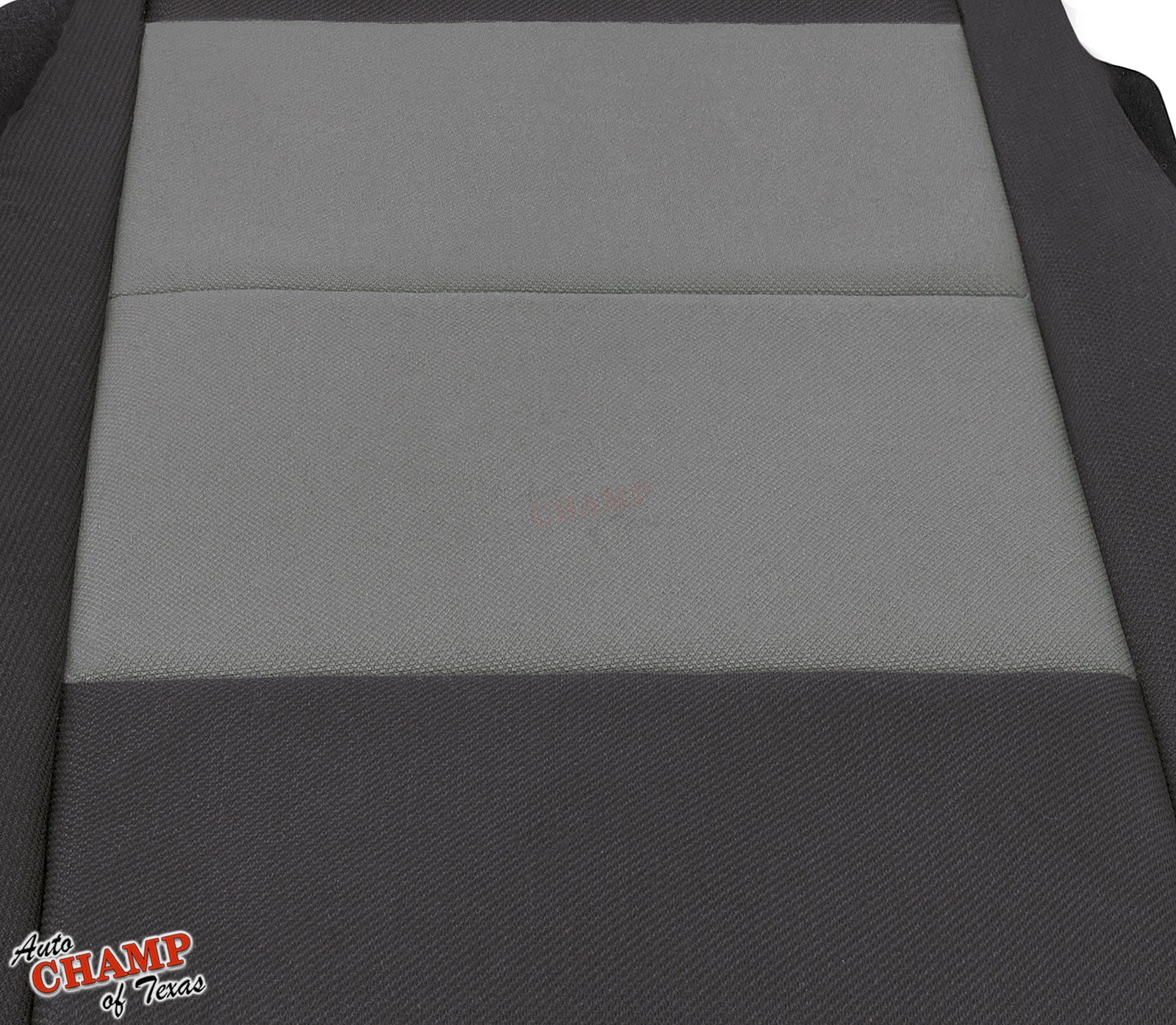 This close-up view highlights the black and gray cloth seat cover for the 2003-2011 Ford Ranger driver side bottom. Designed for durability and a seamless factory-style fit, it features an extended side panel for full coverage and protection.