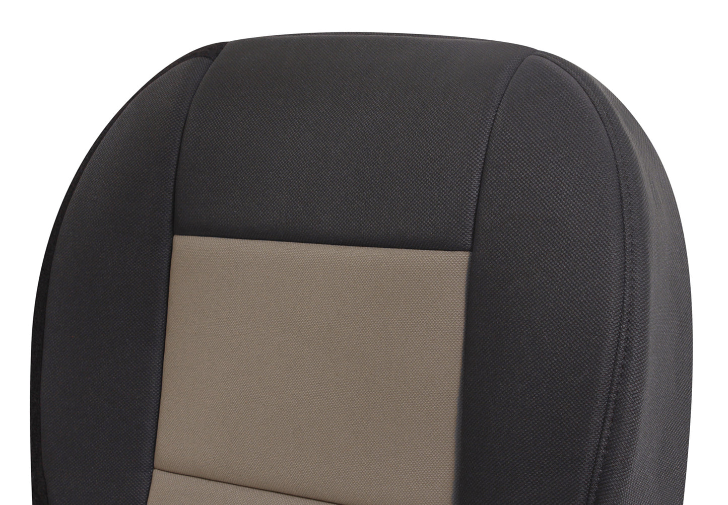 Close-up of Ford Ranger black & tan cloth seat cover.