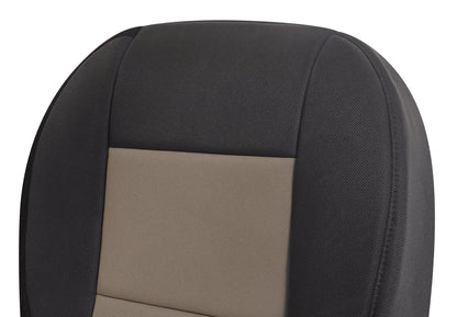 Close-up of Ford Ranger black & tan cloth seat cover.