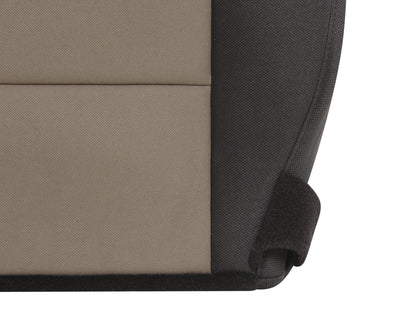 Ford Ranger black & tan cloth passenger seat cover close-up.