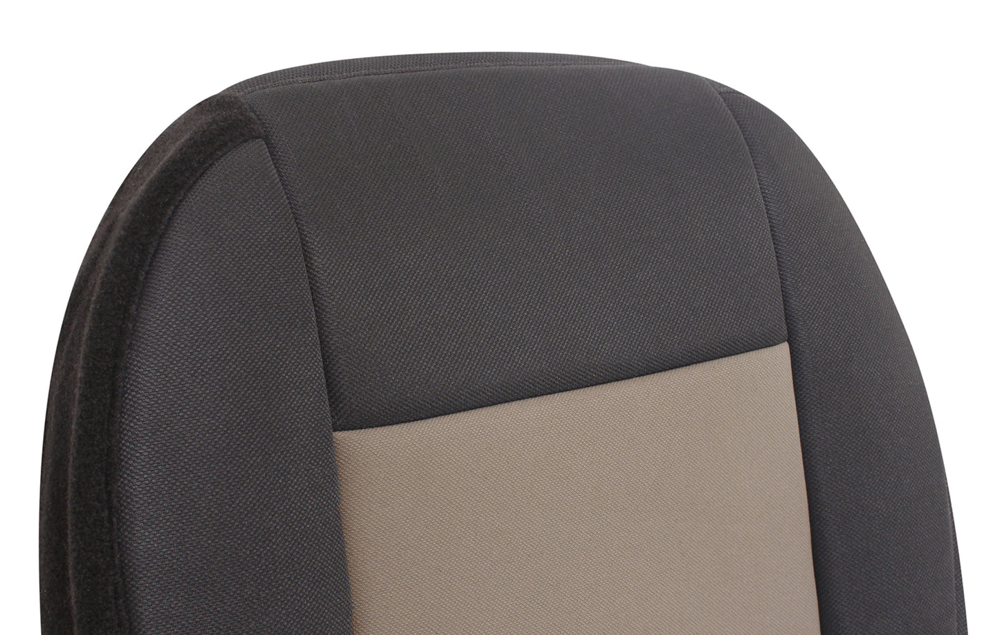 Ford Ranger black & tan cloth passenger seat cover close-up.