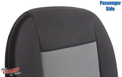 passenger side black and gray seat cover close-up for 2003-2011 Ford Ranger 50/50 seat