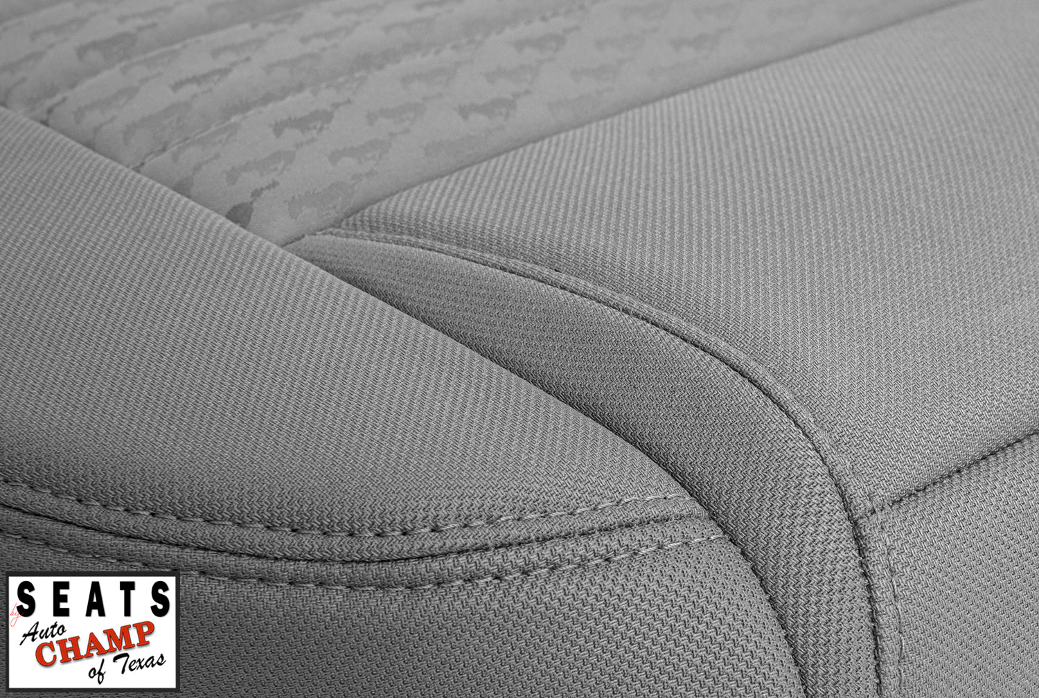 2005 2006 2007 2008 mustang driver seat bottom corner closeup gray cloth stitching auto champ texas