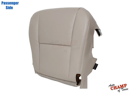 Passenger side view of the 2005-2006 Toyota Tundra Limited SR5 Bottom Replacement Leather Seat Cover in Tan, showing the back view with visible fabric and securing straps.