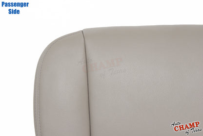 Passenger side of the 2005-2006 Toyota Tundra Limited SR5 Bottom Replacement Leather Seat Cover in Tan, showing close-up leather texture and stitching.