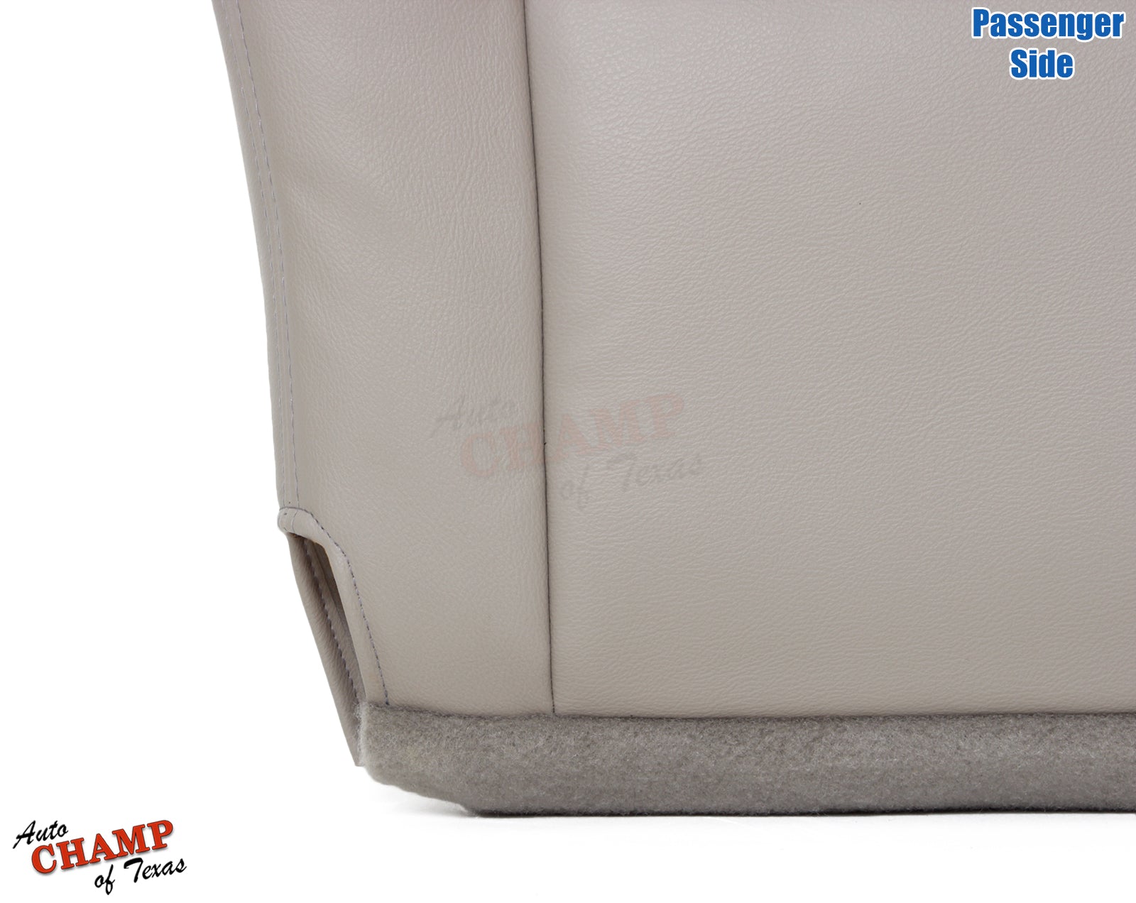 Passenger side of the 2005-2006 Toyota Tundra Limited SR5 Bottom Replacement Leather Seat Cover in Tan, highlighting the side stitching and leather texture.