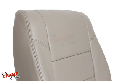 Close-up of the 2005-2006 Toyota Tundra Limited SR5 Driver Side Lean Back Replacement Leather Seat Cover in Tan, showing the quality stitching and detailed craftsmanship.