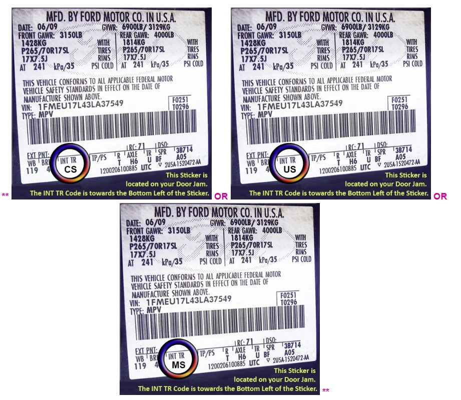 ford f150 stx trm code cs us ms door sticker