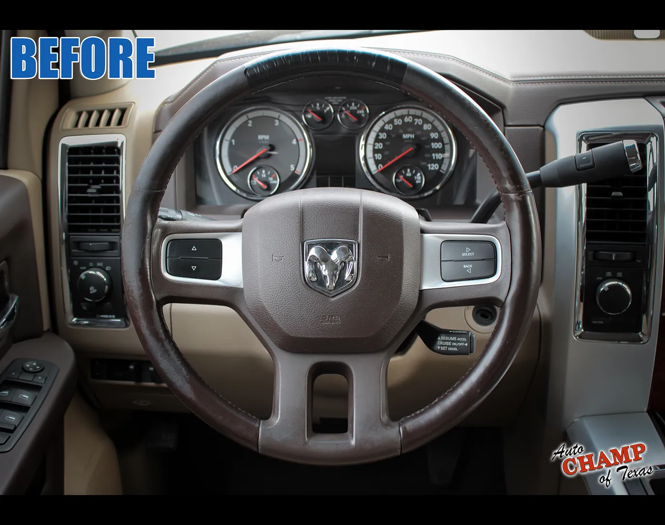 2010–2018 Dodge Ram Leather Steering Wheel Cover Dark Brown