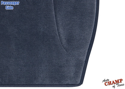 1992-1993 Ford Bronco XLT passenger side bottom seat cover blue fabric with detailed stitching