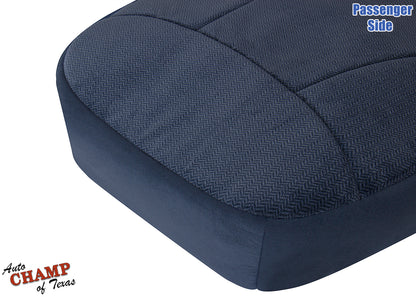 1992-1993 Ford Bronco XLT passenger side bottom seat cover blue fabric close-up