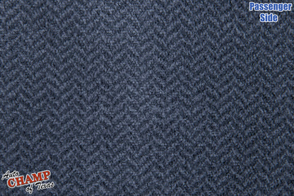 1992-1993 Ford Bronco XLT passenger side bottom seat cover fabric texture close-up blue cloth
