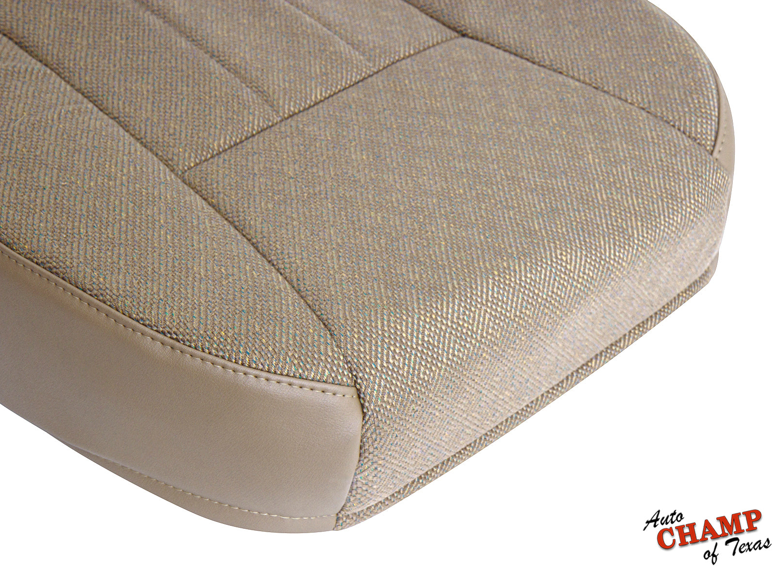 Close-up of the tan camel fabric texture on a replacement seat cover for 1999-2001 models.