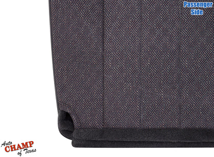 Close-up of passenger side bottom seat cover for 1999–2001 Jeep Cherokee Classic in dark gray with black leather accents.