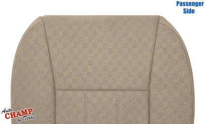 Close-up of tan camel passenger side replacement seat cover for 1999-2001 Jeep Cherokee.