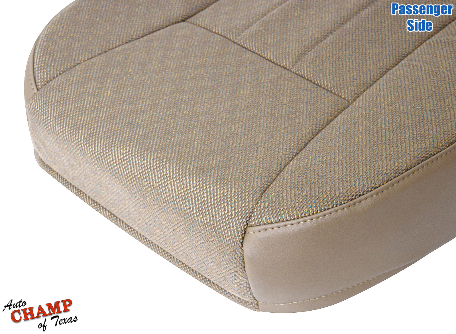 Passenger side tan camel seat cover bottom view for Jeep Cherokee 1999-2001.