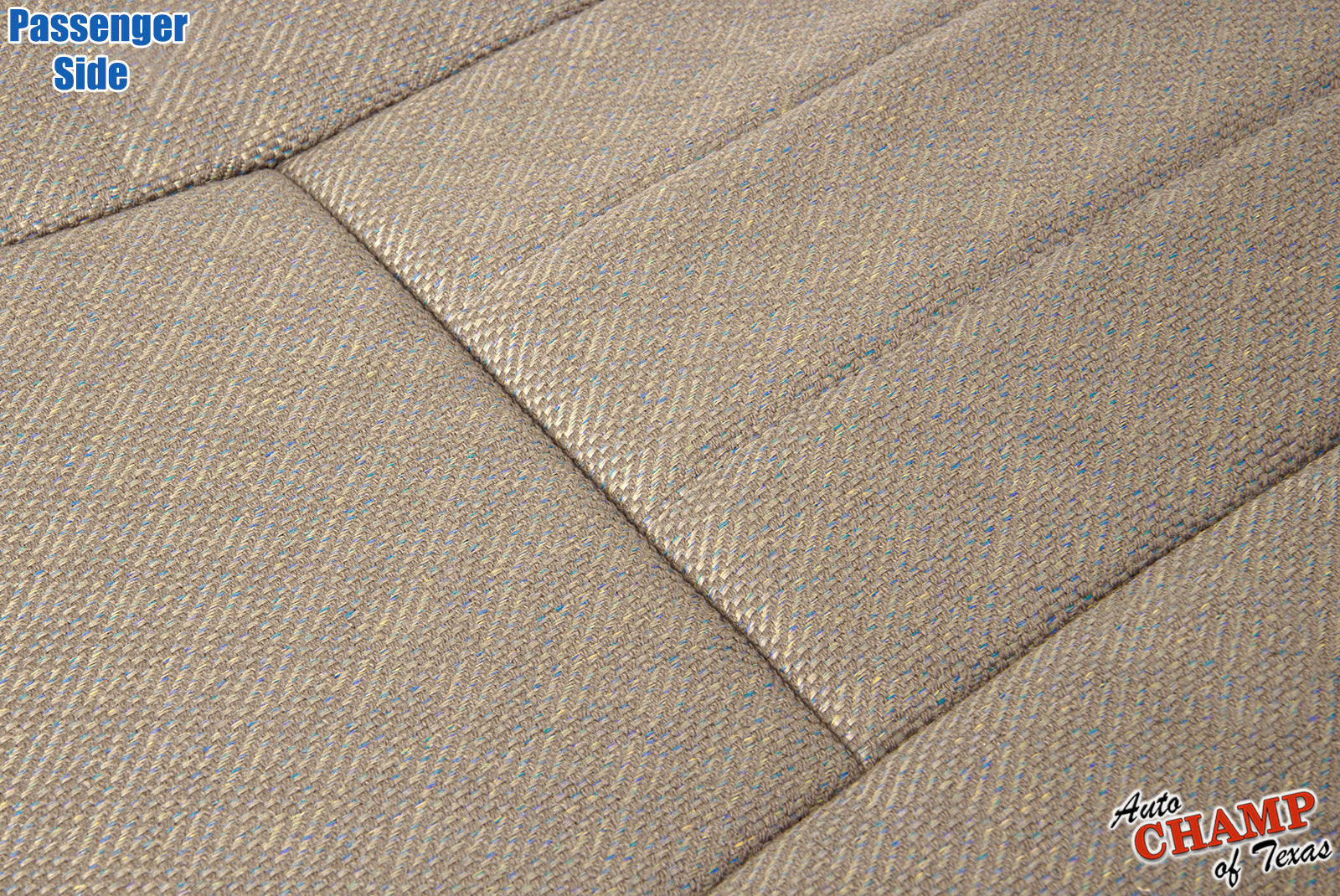 Close-up of tan camel passenger seat cover texture for Jeep Cherokee 1999-2001.