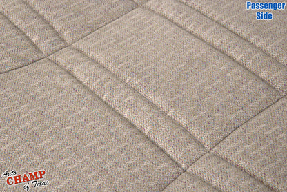 close-up stitching detail of passenger side bottom replacement cloth seat cover tan camel for 1999-2001 jeep cherokee sport se