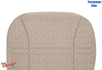upper view of passenger side bottom replacement cloth seat cover tan camel for 1999-2001 jeep cherokee sport se