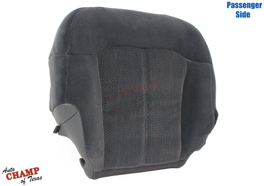 Dark gray passenger side seat cover with textured center panel and side bolsters.