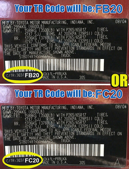 toyota tr code fb20 or fc20 black cloth seat label tundra sequoia
