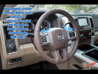 2010–2018 Dodge Ram Leather Steering Wheel Cover Dark Brown
