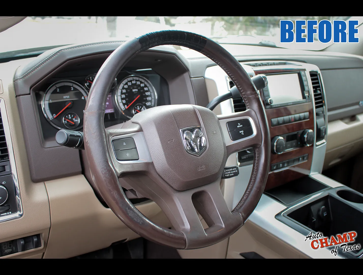 2010–2018 Dodge Ram Leather Steering Wheel Cover Dark Brown