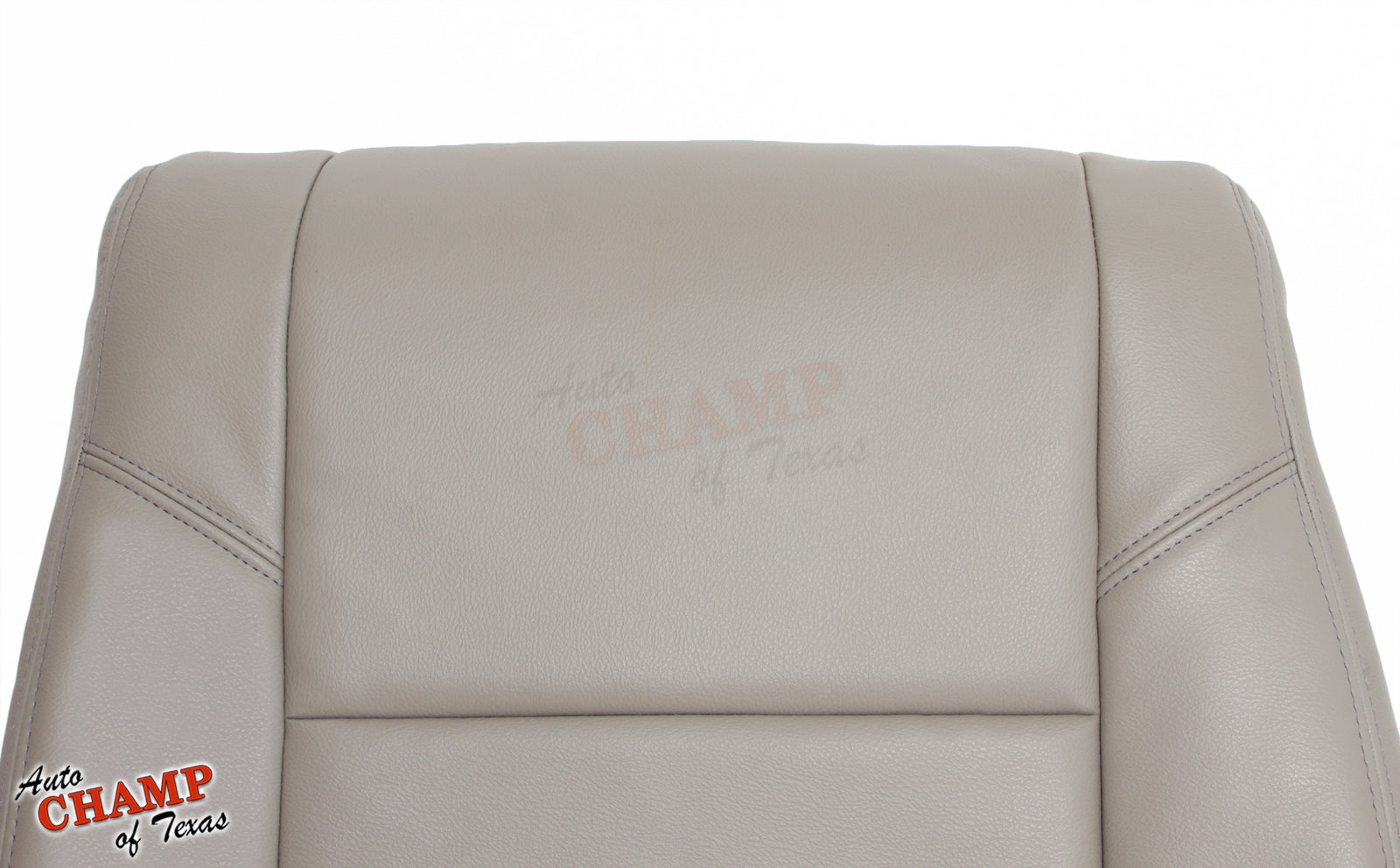 Close-up of the 2005-2006 Toyota Tundra Limited SR5 Driver Side Lean Back Replacement Leather Seat Cover in Tan, showcasing the smooth leather texture and detailed stitching along the side panel of the seat.