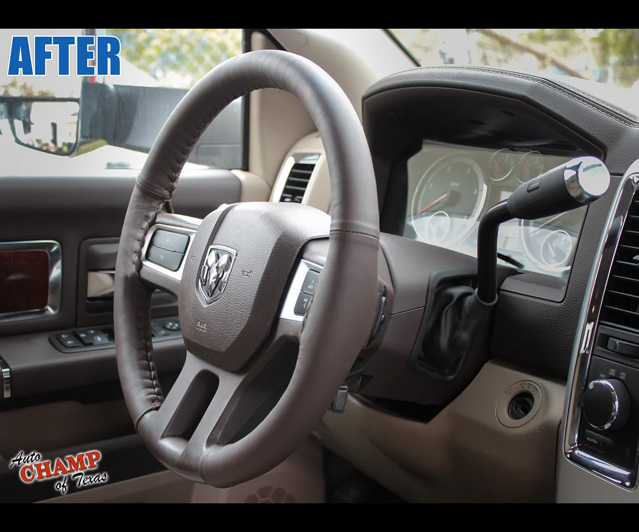 2009–2019 Dodge Ram 1500 Leather Steering Wheel Cover Driver Dark Brown