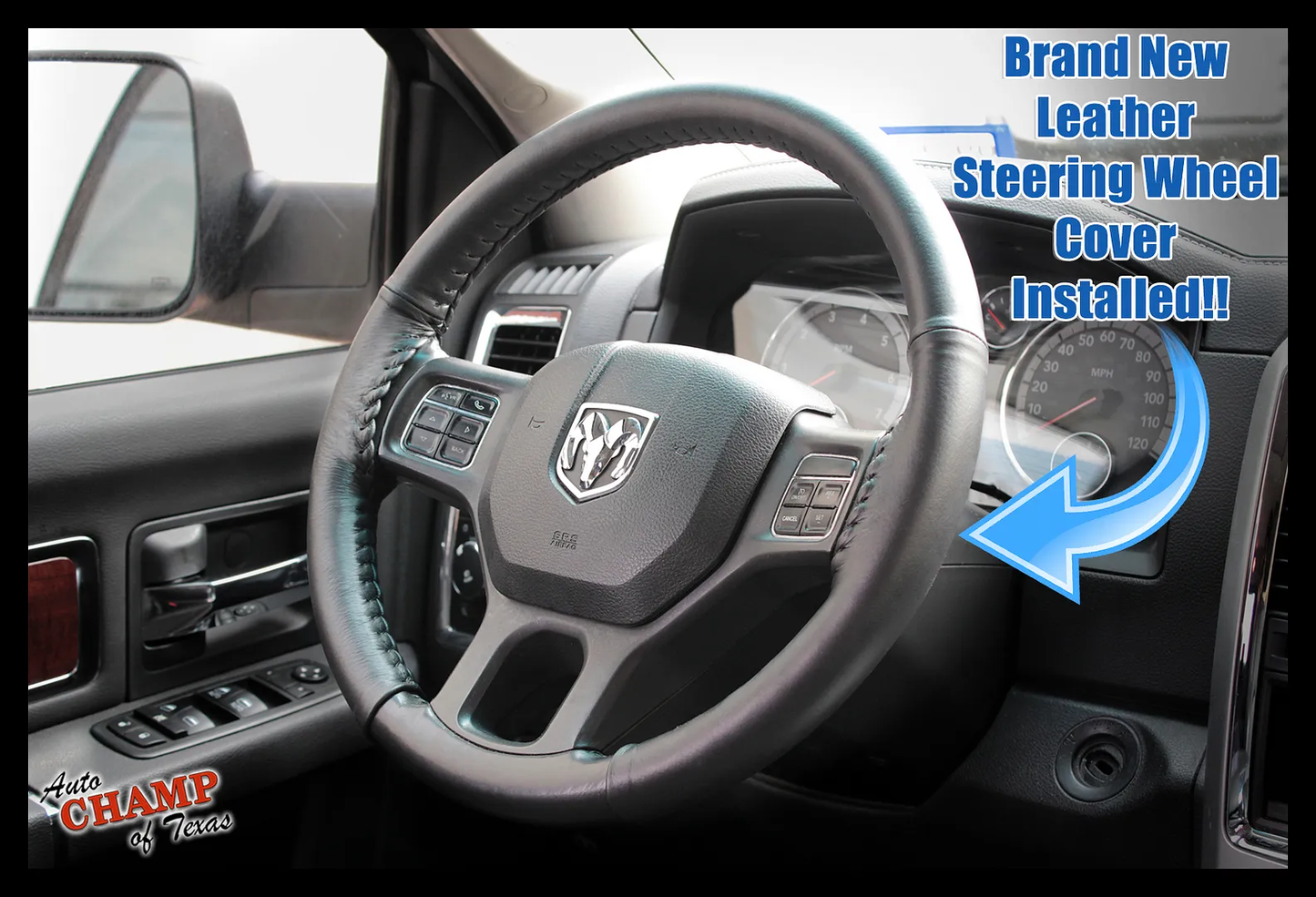 2009-2012 Dodge Ram 1500 2500 3500 Sport SLT Leather Steering Wheel Cover Black
